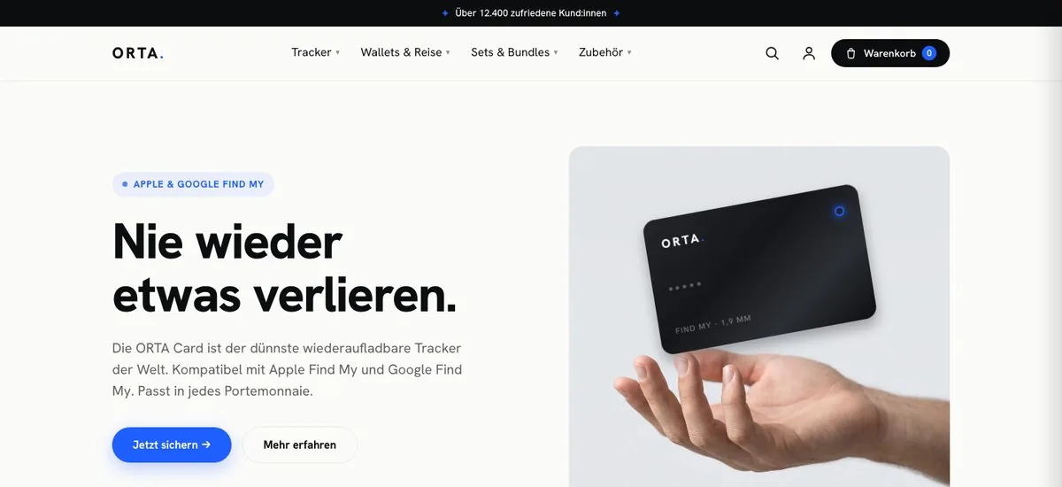 Ansicht der von uns gebauten Website von ORTA